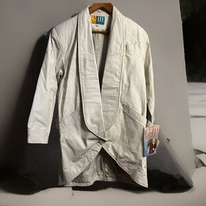 VTG 80s GIII Sz M Leather Designs Coat White Long Sleeve Button Front Jacket NWT